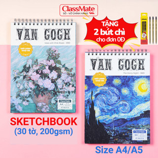 Sổ Vẽ Phác Thảo 200GSM, Sketchbook Vangogh Classmate A4/A5 Không Kỵ Tẩy, Vân Mịn, Vẽ Chì Màu, Acrylic, Sáp Màu