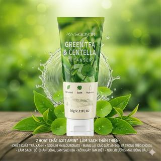 AWSOOYOR Sữa rửa mặt trà xanh rau má làm sạch da mỗi ngày, da vẫn ẩm mịn sau khi rửa, thích hợp cho cả nam & nữ, 60g
