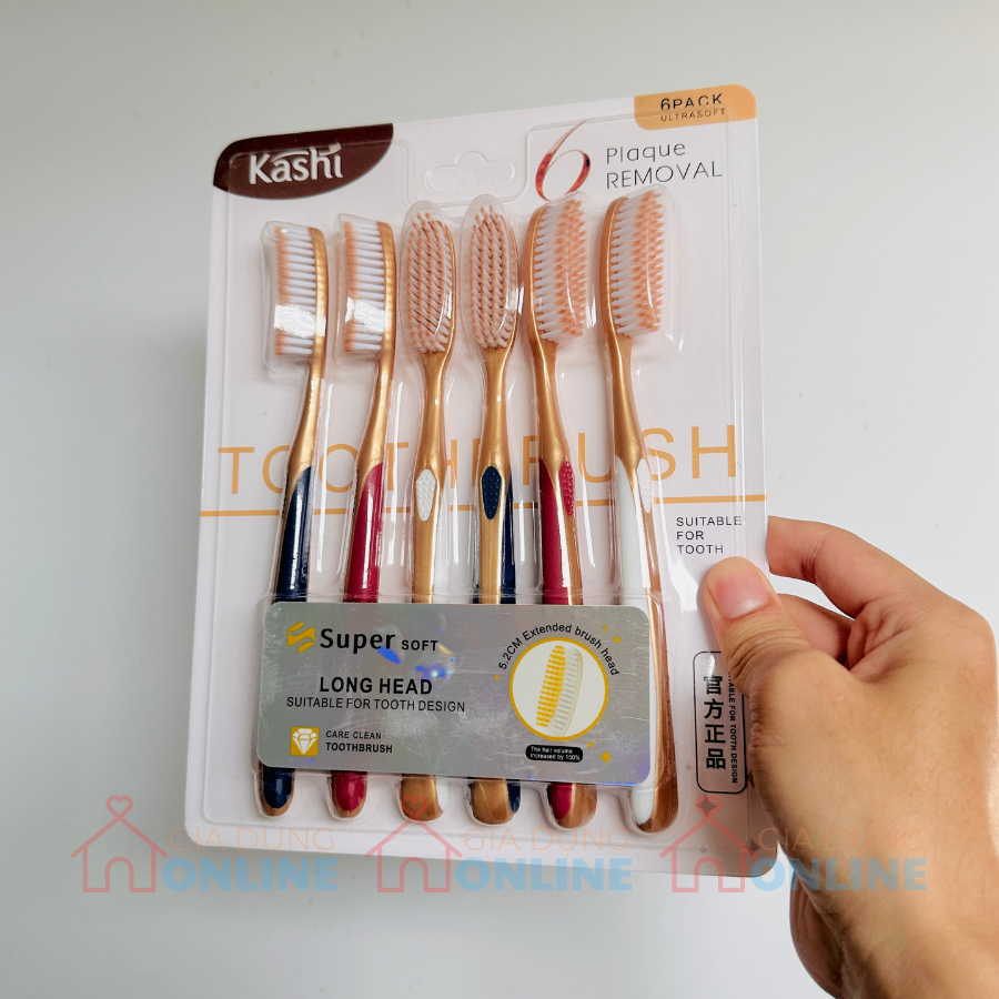 Bộ 6 bàn chải đánh răng đầu dài sợi lông mềm KASHI