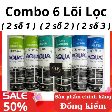 Combo 6 Lõi Lọc Nước 1-2-3. Bao gồm: ( 2 lõi số 1 ) , ( 2 lõi số 2 ) và ( 2 lõi số 3 )