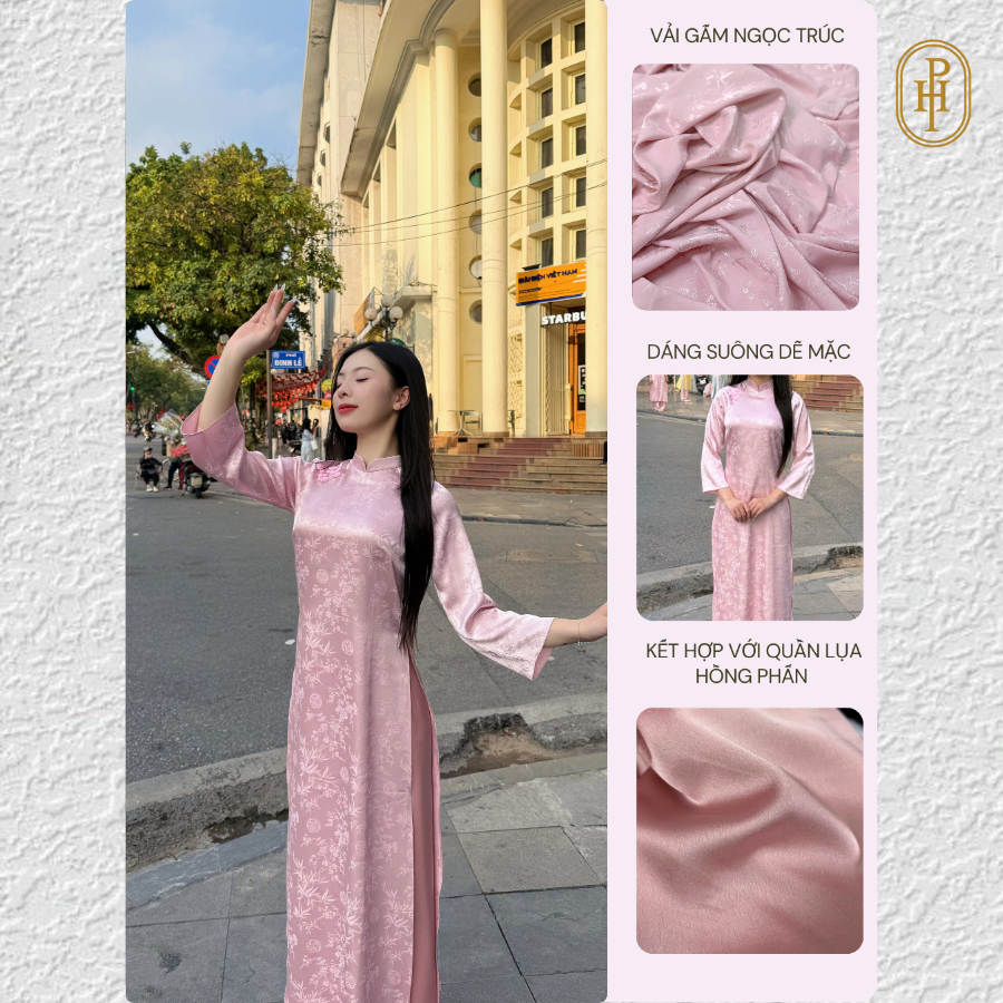 [TẶNG CHARM] Áo Dài Gấm Cách ấn Ngọc Trúc, Áo dài Tết 2026 kèm quần, dáng xuống vải gấm cao cấp A3