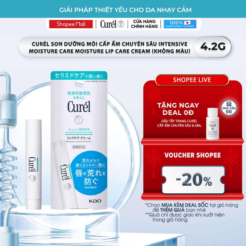 Son Dưỡng Môi Cấp Ẩm Chuyên Sâu Curel Intensive Moisture Lip Care Cream 4.2g