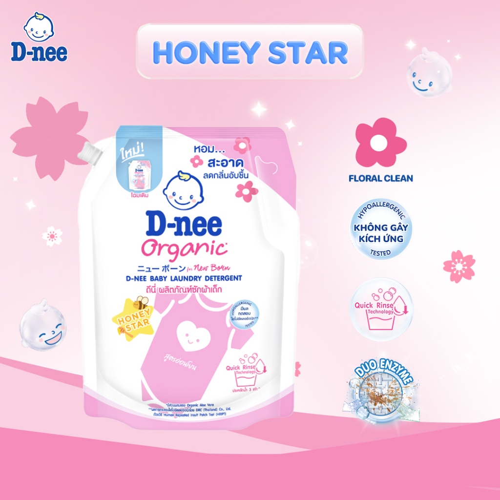 Nước giặt D-nee cho trẻ sơ sinh, mềm dịu, thơm nhẹ, không hư hại quần áo - Túi 1300ml - 4 Hương thơm