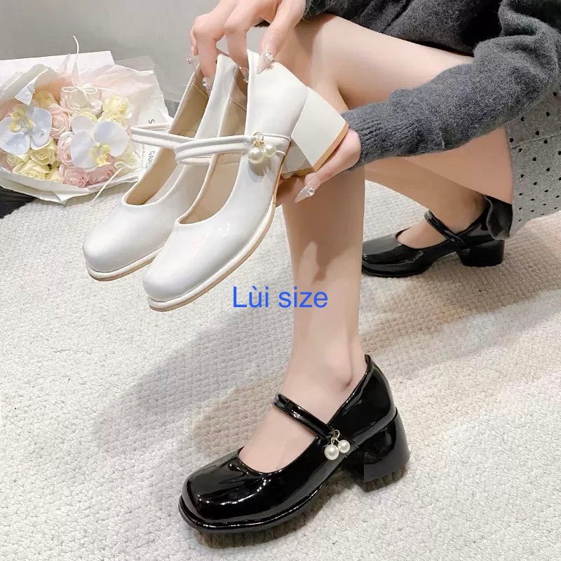 ( Lùi Size )Giày Nữ 5 Phân Trang Trí 2 Ngọc Nữ Tính Hàng Chất Da Xịn Chân Gầy Nên Lùi Size(Lưu ý Shop Đóng Hộp thường)