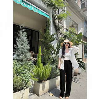 𝗟𝘂𝗿𝗮 𝗣𝗮𝗻𝘁𝘀- |LY LINEN | Quần Linen Tưng gân NỬA CHUN ống xuông
