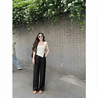 𝗟𝘂𝗿𝗮 𝗣𝗮𝗻𝘁𝘀- |LY LINEN | Quần Linen Tưng gân NỬA CHUN ống xuông