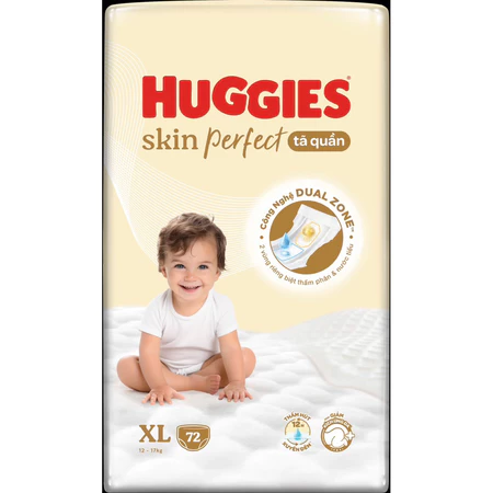 Tã quần Huggies SKinperfect MegaJumbo M98/ L88/ XL72/ XXL64với 2 vùng thấm hút của hằng du m