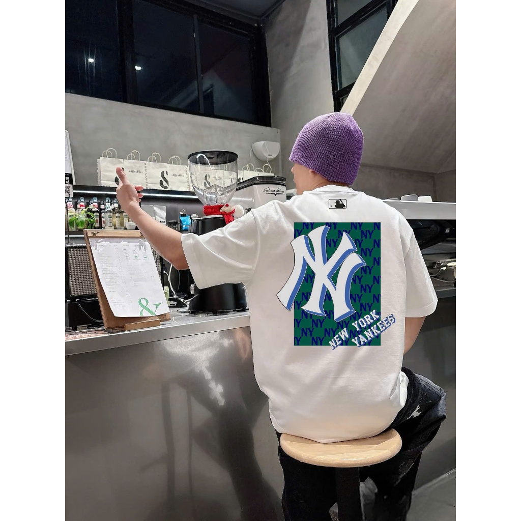 Áo phông  MLB sale - korea nam nữ cao cấp, 100% cotton co giãn 2 chiều , định lượng 250gms,NY NỀN XANH