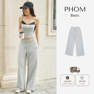 Quần mùa hè nỉ chân cua PHOM ống rộng dáng dài lưng thun bản to co giãn PQ03T