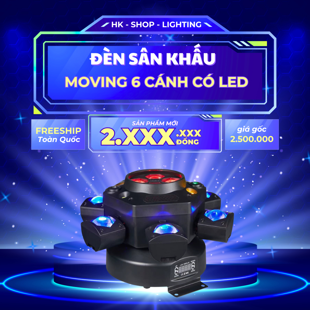 Đèn Laser Moving 6 Cánh sân khấu KingKong xoay 540 cảm ứng âm thanh điều khiển DMX 512 dành cho sân khấu phòng bay phòng