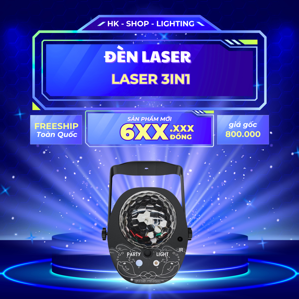Đèn Bay Phòng Đèn Laser xoay ánh sáng laze cảm biến âm thanh - Kết hợp Đèn LED xoay 7 màu phát sáng