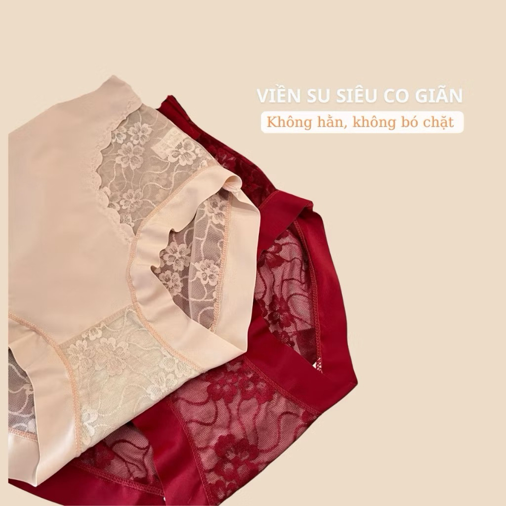 Quần lót su lụa pha ren cạp cao gen nhẹ 012