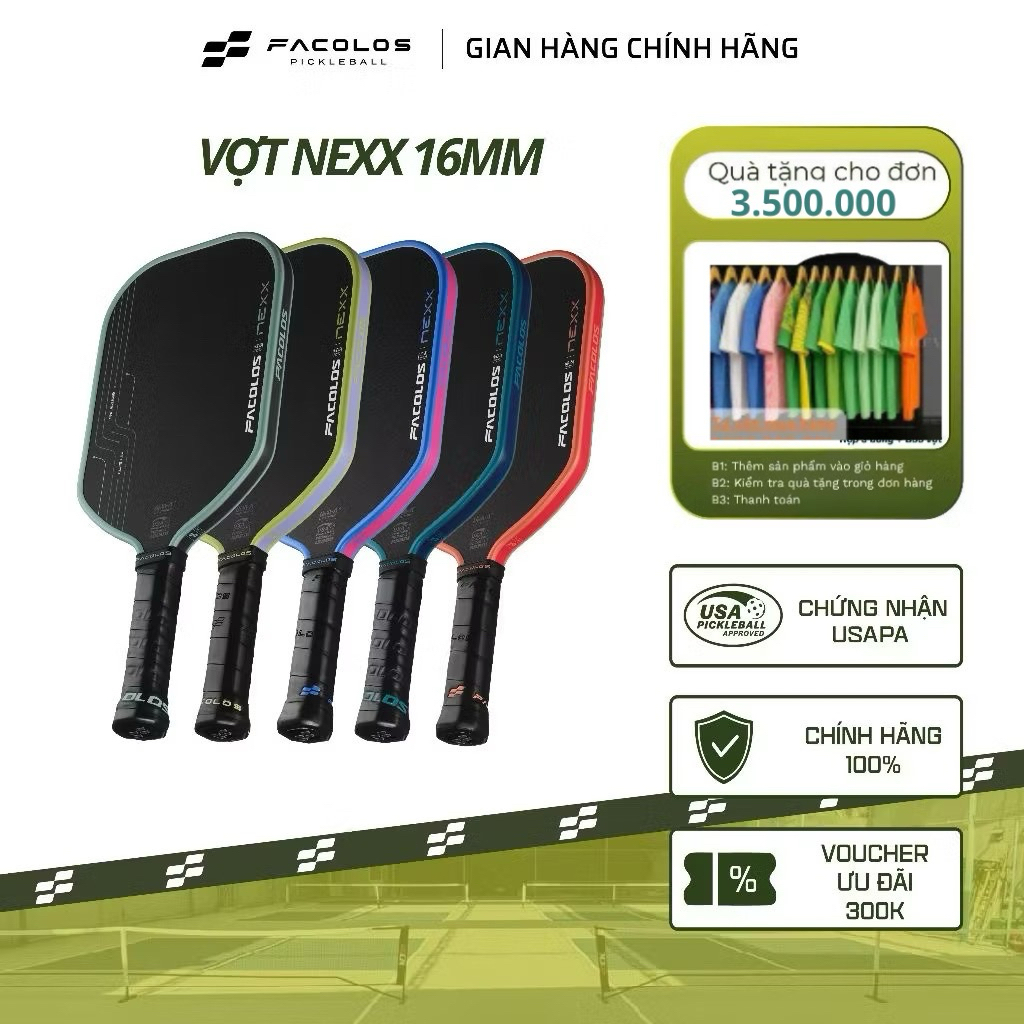 ✅ [Ship Hoả Tốc] Vợt Pickleball Facolos NEXX 16mm trendy đầy cá tính - chính hãng - Carbon Foam Eva T700 raw