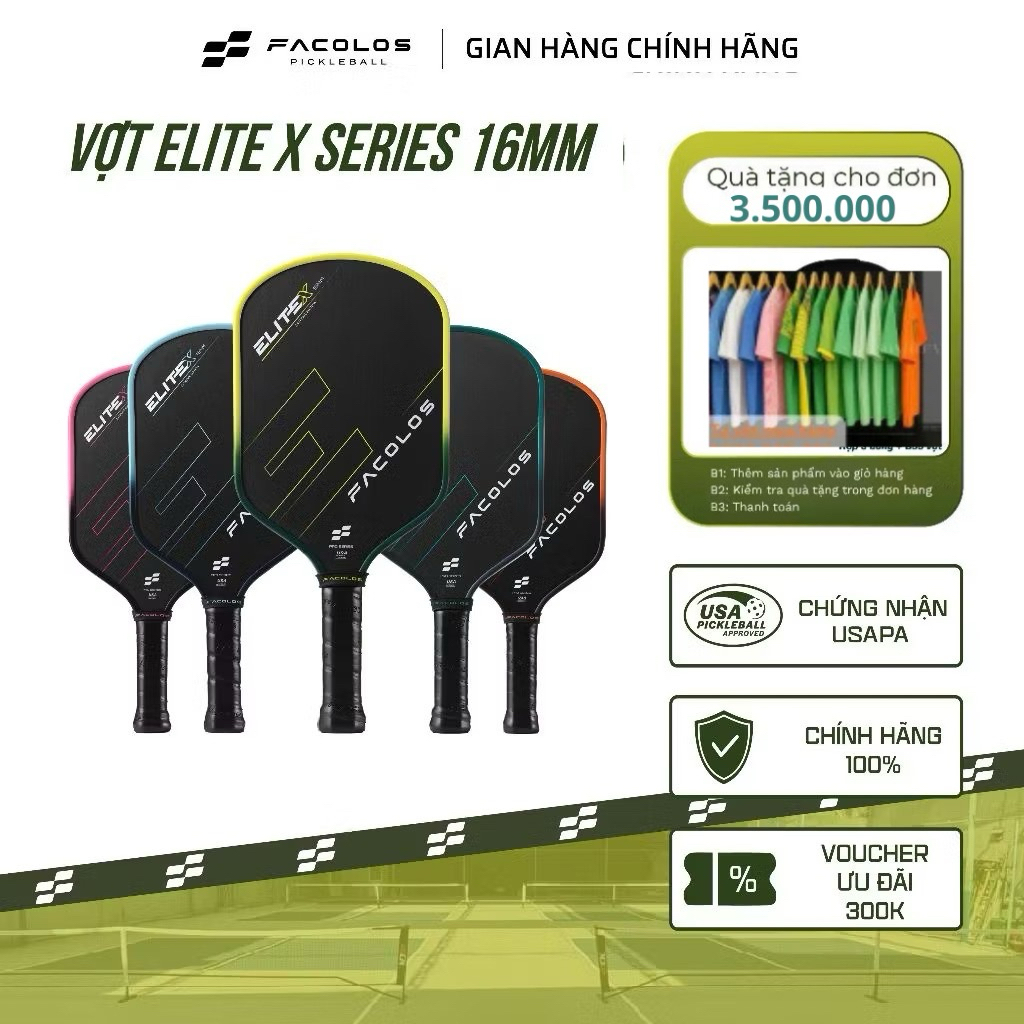 ✅ [Ship Hoả Tốc] Vợt Pickleball Facolos Elite X 14mm chính hãng - chiến binh Pickleball Pro mạnh mẽ uy lực, mặt vợt xoáy