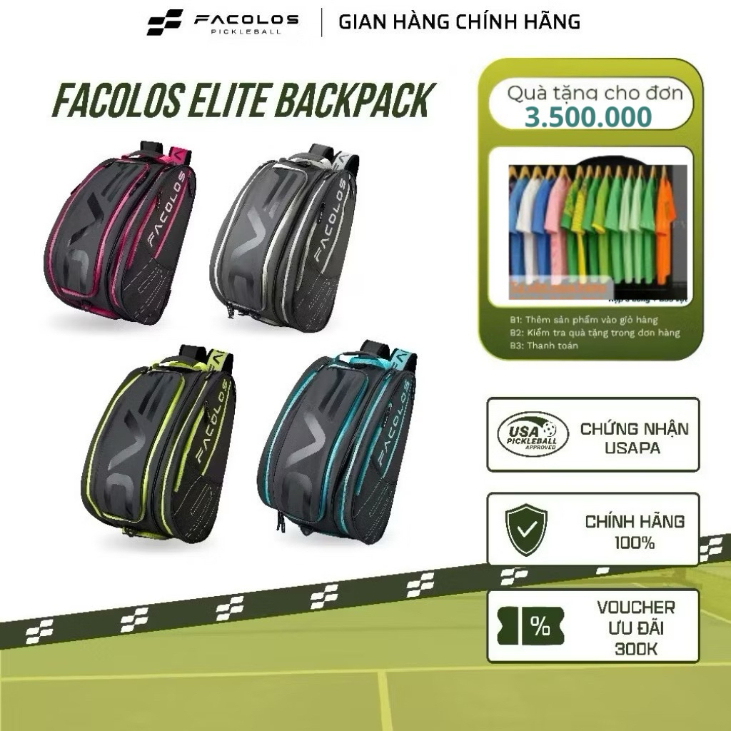 ✅ [Ship Hoả Tốc] Balo Pickleball - Sports Bag Facolos chính hãng thiết kế trendy, thời trang đa ngăn sành điệu
