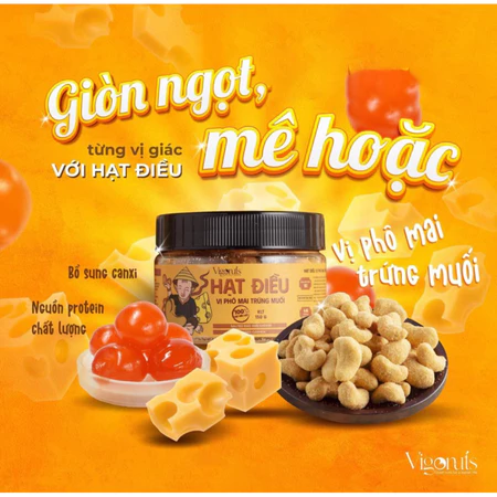 Hạt điều nguyên hạt VIGONUTS vị phô mai trứng muối ít béo thơm ngậy giàu dinh dưỡng ăn vặt ăn kiêng tốt cho sức khỏe