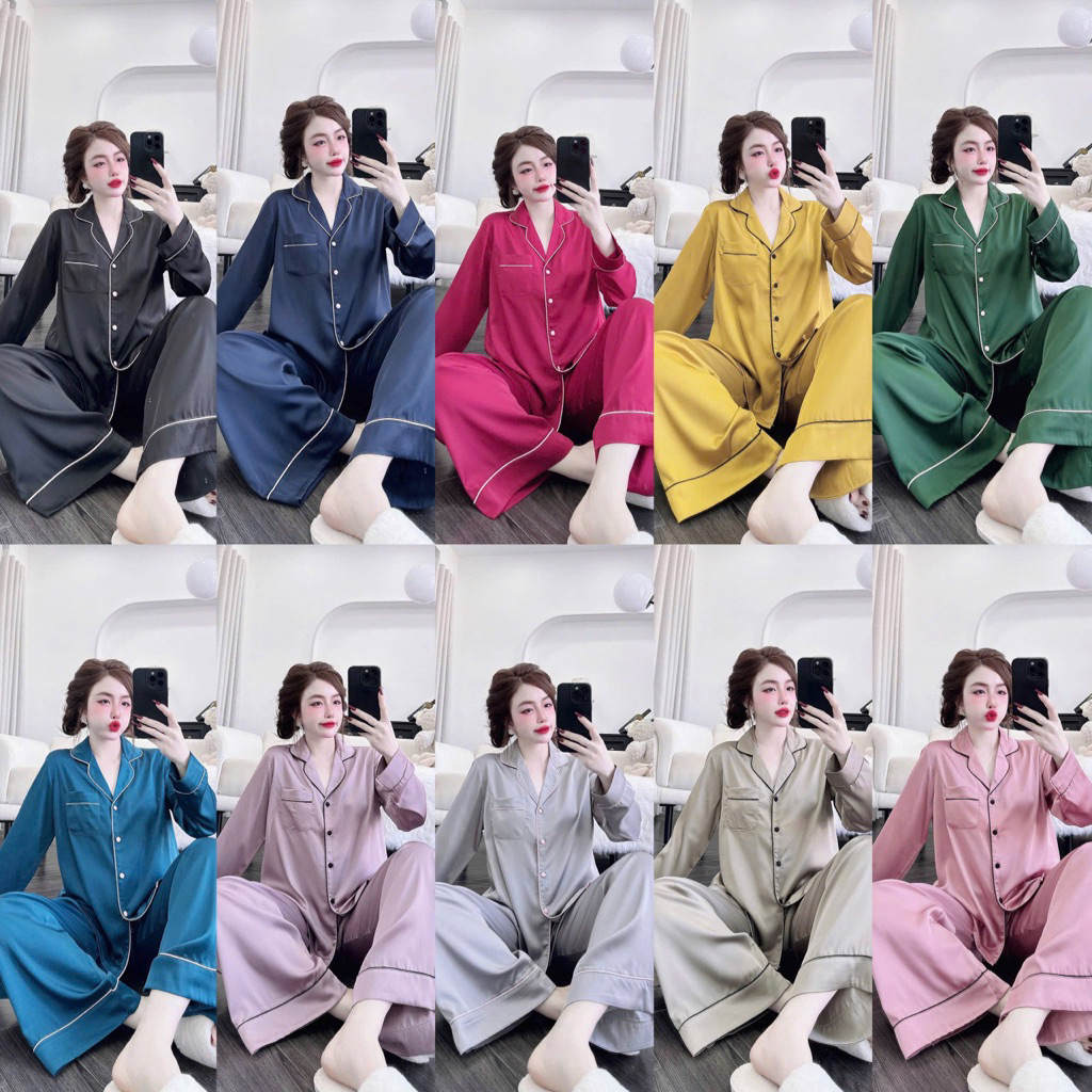 45-65kg Bộ ngủ set pijama trơn TAY DÀI LỤA latin mềm mịn mát