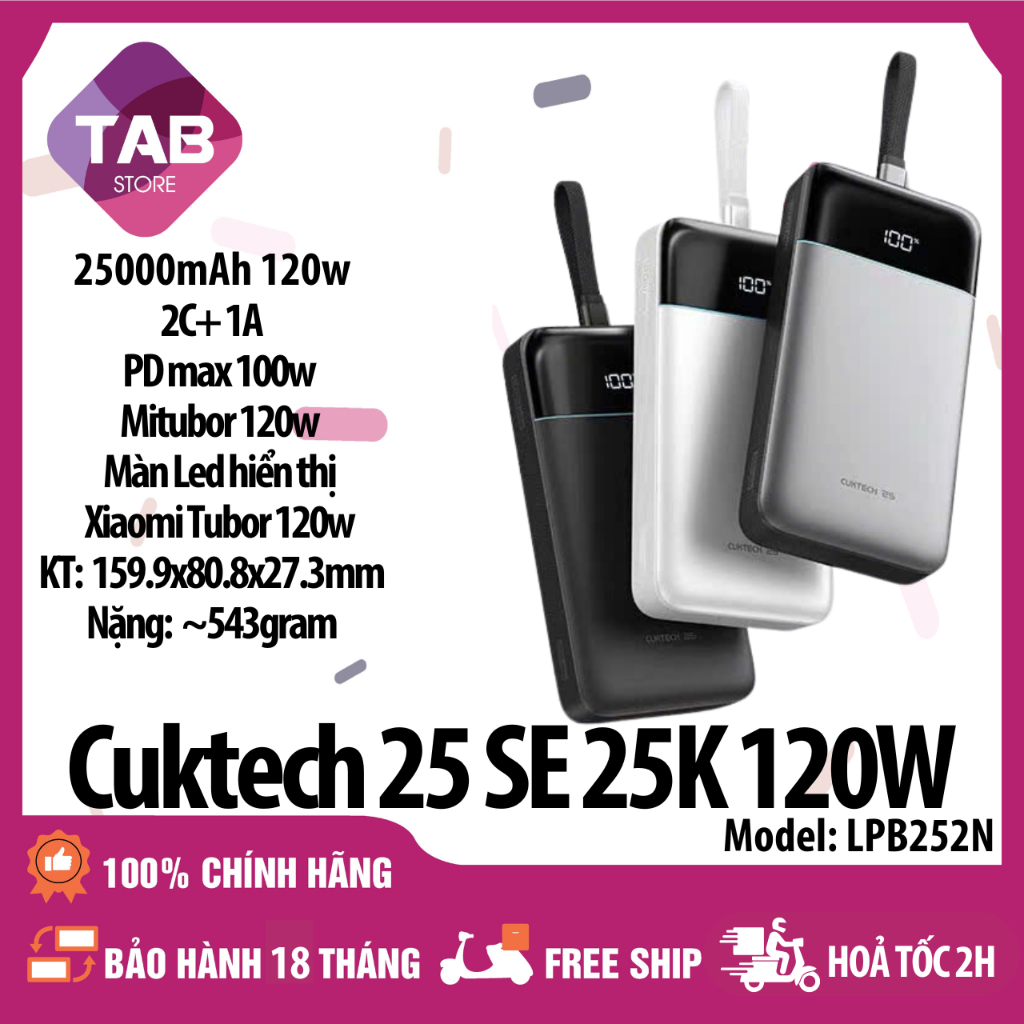 Sạc Cuktech 25 SE 25k 120w Cáp Tích Hợp PD/PPS/QC/UFCS/MiTurbo 120W LPB252N - Bảo Hành 18 Tháng | BigBuy360 - bigbuy360.vn