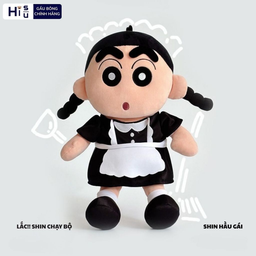 Gấu Bông Shin Cậu Bé Bút Chì Cosplay Hầu Gái Siêu Lầy Lội Đáng Yêu,Gấu Bông Chạy Bộ Shin Chan Quà Tặng Vui Vẻ. Hisu