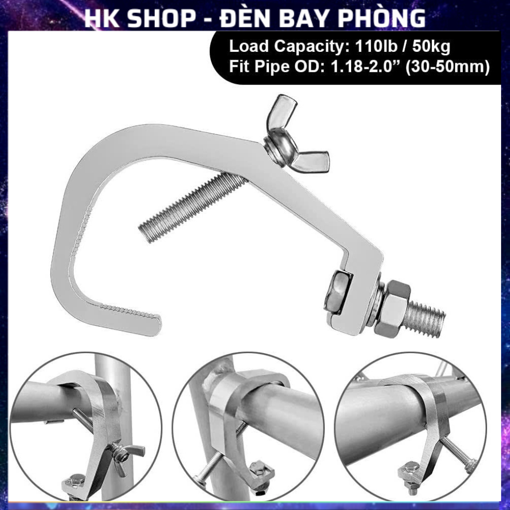 Móc treo đèn sân khấu, móc chất liệu nhôm đúc, chống gỉ sét nguyên, treo đèn phù hợp cho mọi loại đèn sân khấu đèn bay