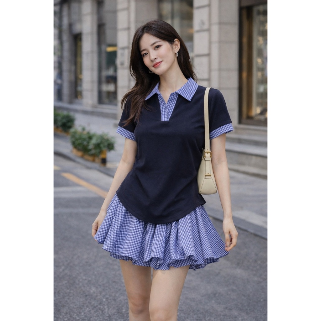 SET ÁO POLLO THIẾT KẾ MIX CHÂN VÁY QUẢ BÍ SOBIN BIG SIZE ST233, 233 ...