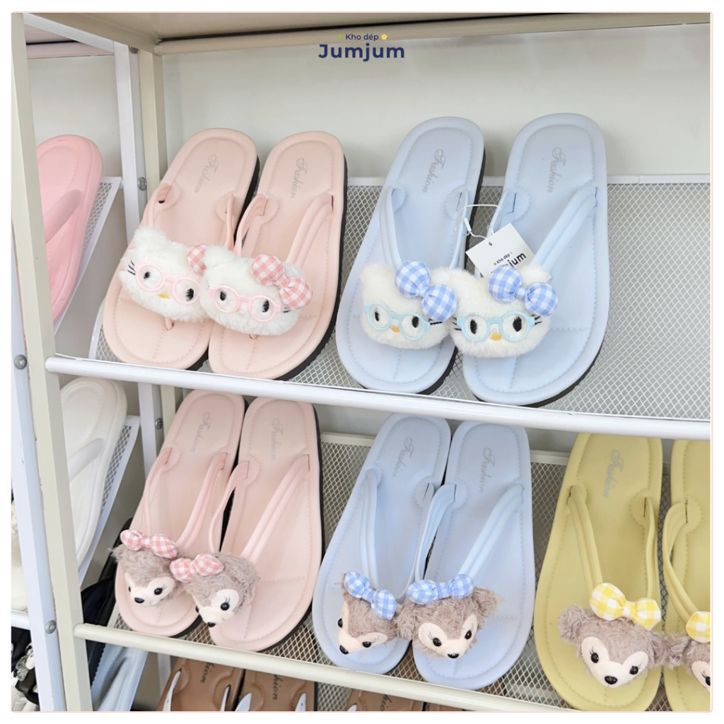 Dép xỏ ngón dễ thương mèo kitty nổi 3D đế mềm đúc dày 1.5 cm chống trượt thời trang đế phẳng kháng nước phong cách Hàn Q
