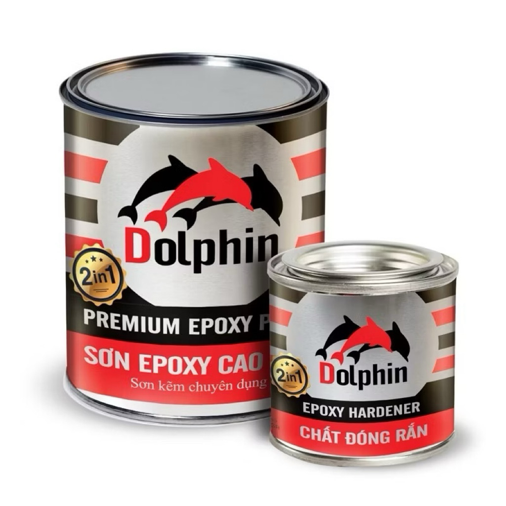 {Bộ 4kg-Tặng cọ} Sơn mạ kẽm chuyên dụng Epoxy Dolphin 2K(2 thành phần)