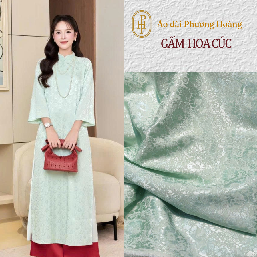 [TẾT2026] Vải Gấm May Áo dài Hoa Cúc óng nhẹ nhàng, Gấm dệt cao cấp, mềm rũ, lên dáng trẻ trung VT03