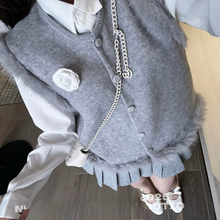 •𝙆𝙞𝙣𝙜𝙨𝙝𝙤𝙥𝙗𝙚𝙖𝙪𝙩𝙮•Áo Gile Viền Lông Hoa Trà Mix Váy Dạ Ly QC