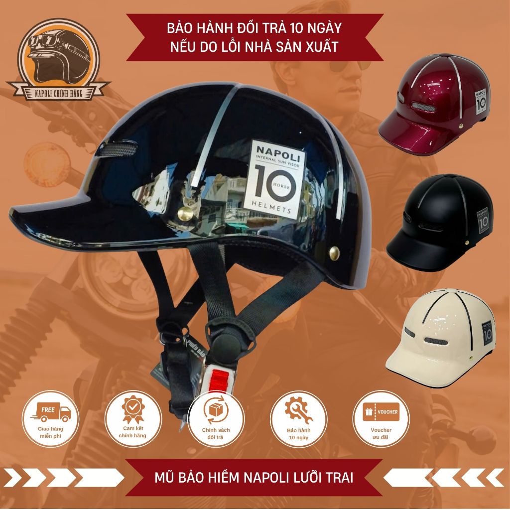 Mũ Bảo Hiểm N688 LƯỠI TRAI Napoli Nửa Đầu 6 Múi Cao Cấp CHÍNH HÃNG FREESHIP Nón Bảo Hiểm 1/2 Mũ Kết