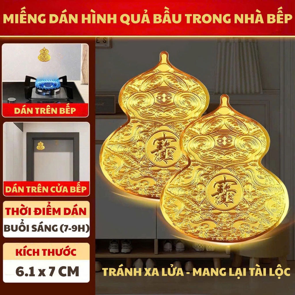 Miếng dán Hồ Lô, Sticker phong thủy chiêu tài lộc may mắn dán cửa ra vào, tủ giày, cửa bếp.