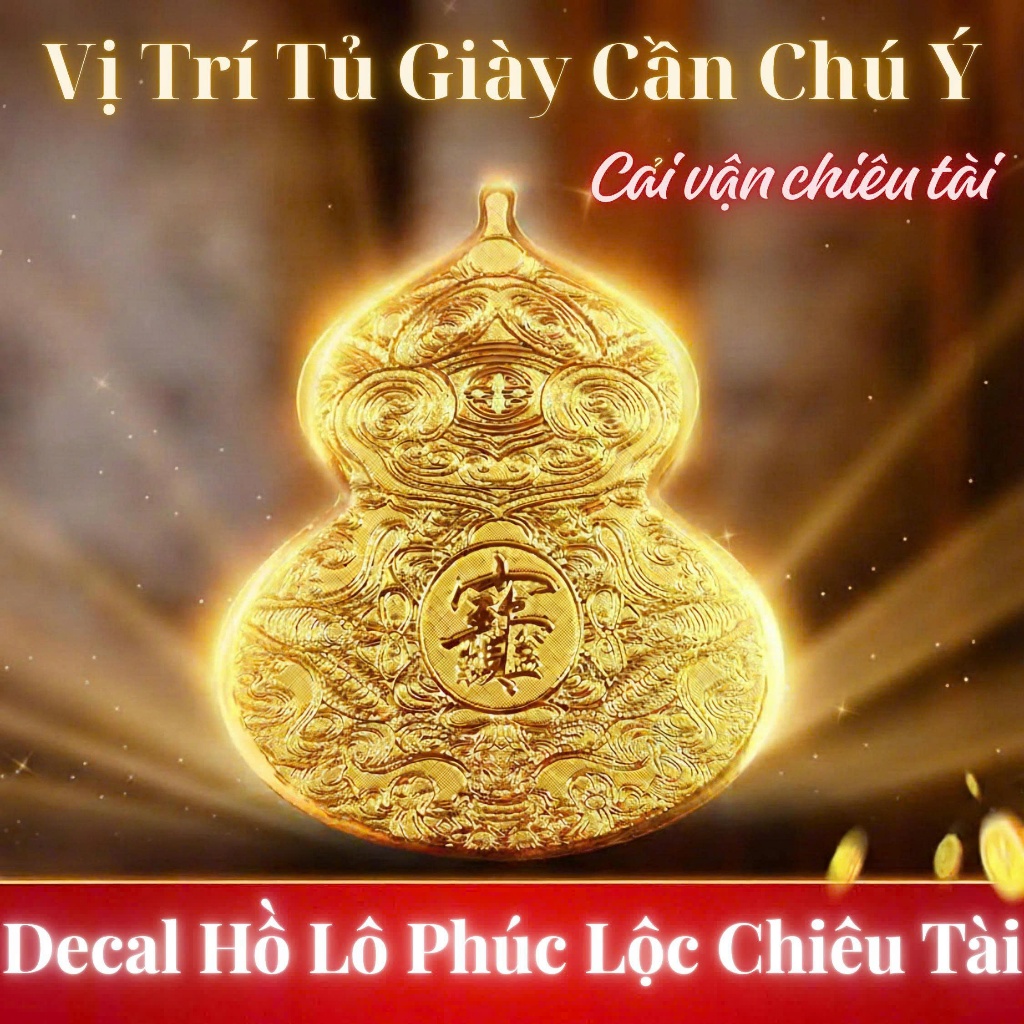Miếng dán Hồ Lô, Sticker phong thủy chiêu tài lộc may mắn dán cửa ra vào, tủ giày, cửa bếp.