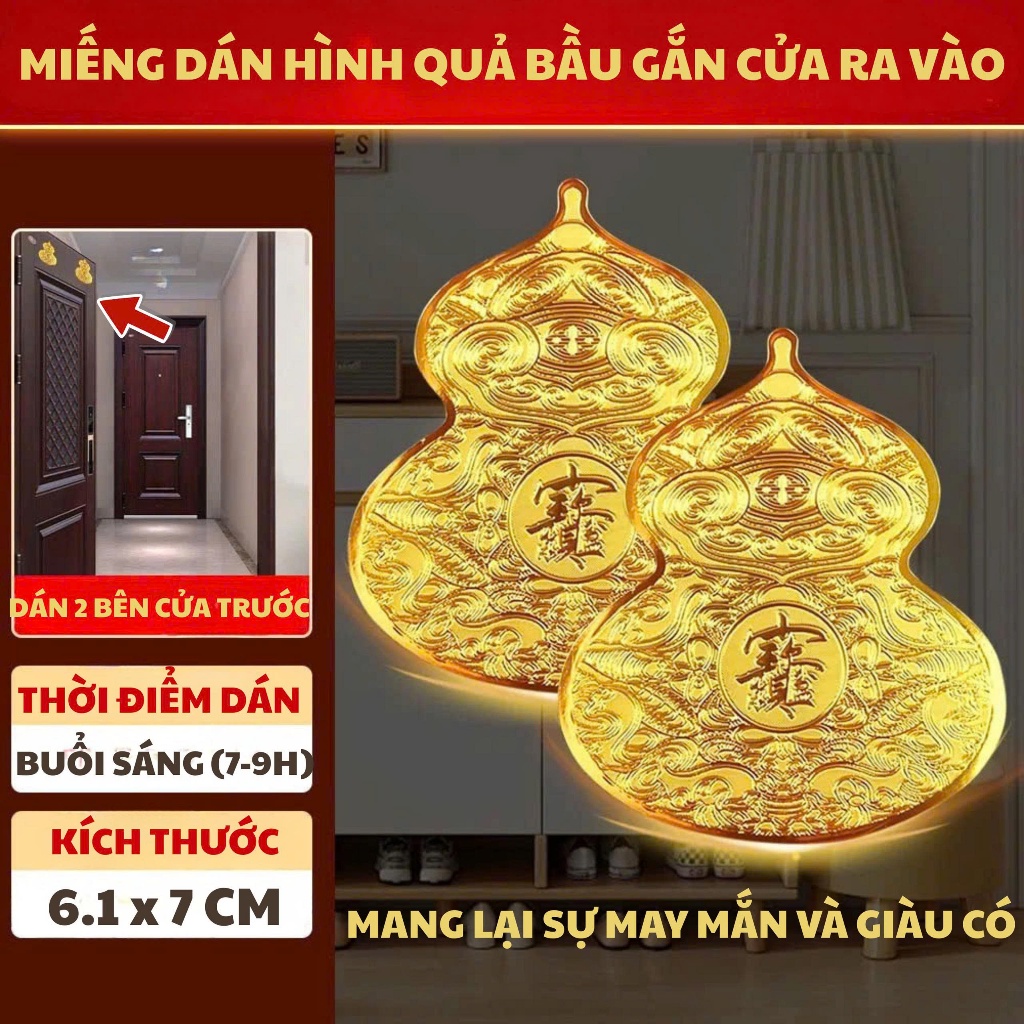 Miếng dán Hồ Lô, Sticker phong thủy chiêu tài lộc may mắn dán cửa ra vào, tủ giày, cửa bếp.