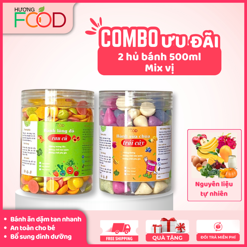 [COMBO 2 HỦ 500ml] bánh ăn dặm mix vị cho bé từ 6 tháng, thơm ngon tự nhiên, bổ sung dinh dưỡng | HƯƠNG FOOD
