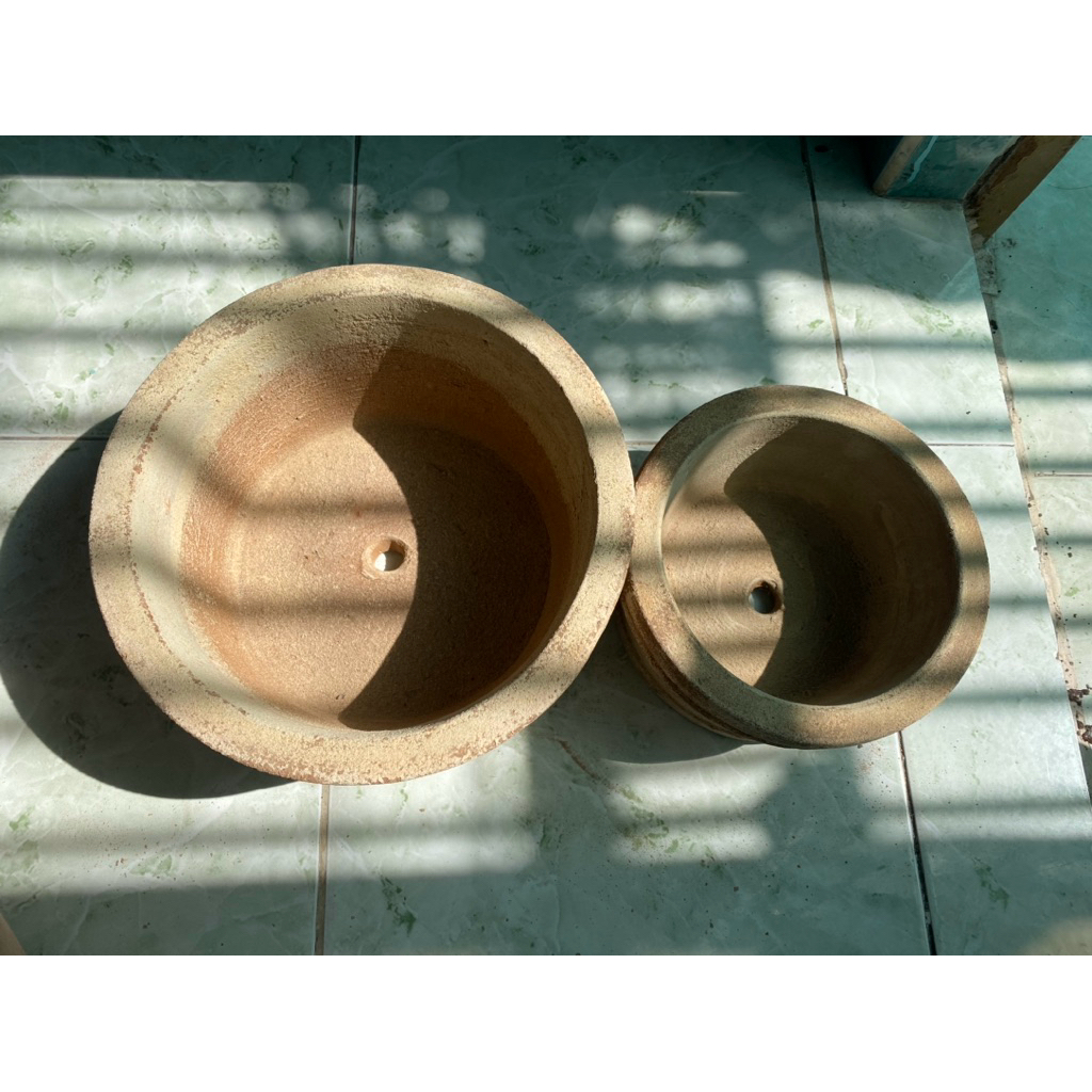 Chậu Tròn dáng thấp-Chậu Giả Cổ-VUONCOCHAU tặng kèm lót chậu