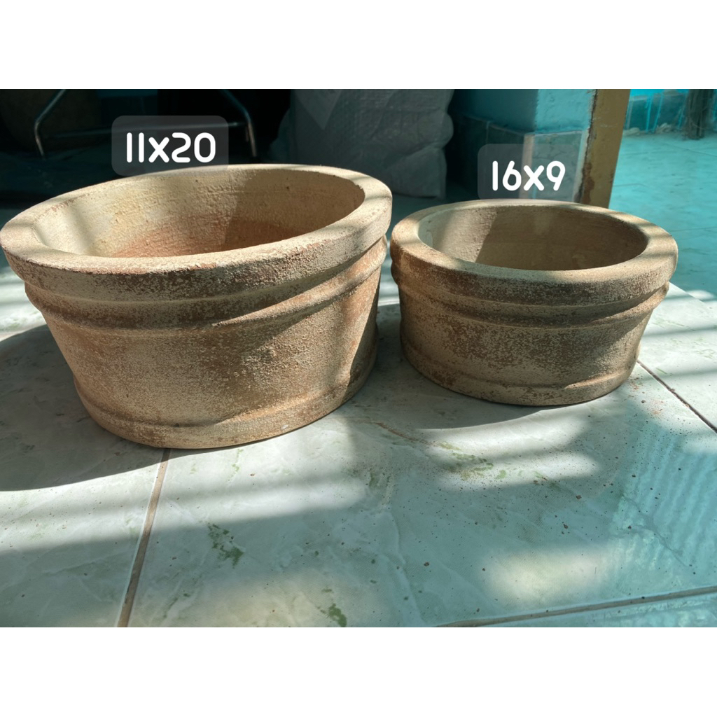 Chậu Tròn dáng thấp-Chậu Giả Cổ-VUONCOCHAU tặng kèm lót chậu