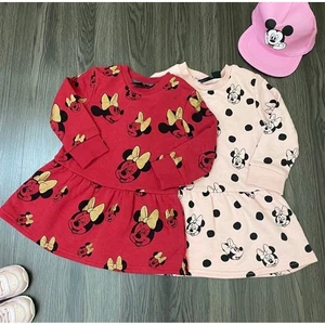 Váy Nỉ Bé Gái Họa Tiết Mickey Dễ Thương Tay Dài Thu Đông