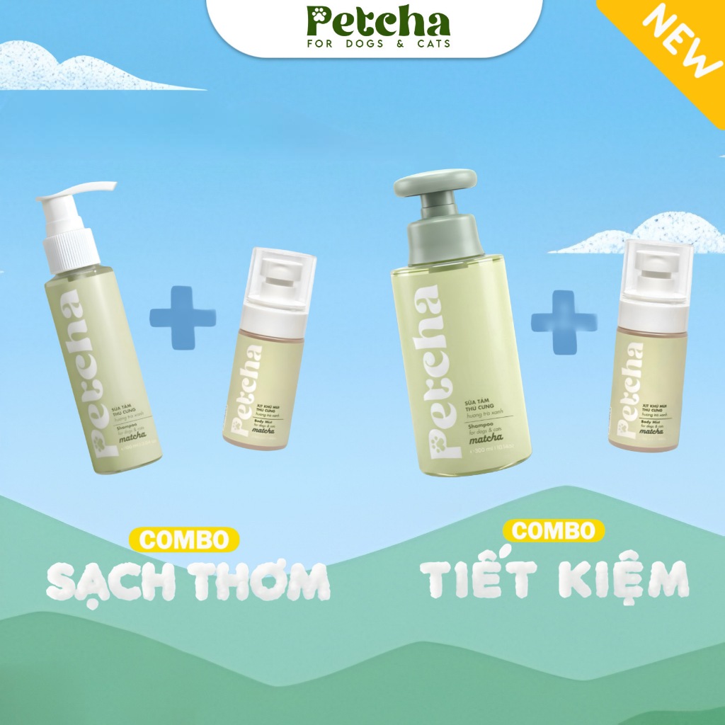 Combo Sữa Tắm + Xịt Khử Mùi Cho Chó Mèo | PETCHA - Làm Sạch Lông Thú Cưng, Khử Mùi Hiệu Quả, Dịu Nhẹ An Toàn, Giữ Lôn