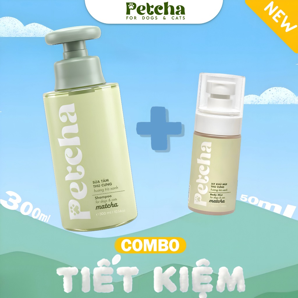 Combo Sữa Tắm + Xịt Khử Mùi Cho Chó Mèo | PETCHA - Làm Sạch Lông Thú Cưng, Khử Mùi Hiệu Quả, Dịu Nhẹ An Toàn, Giữ Lôn