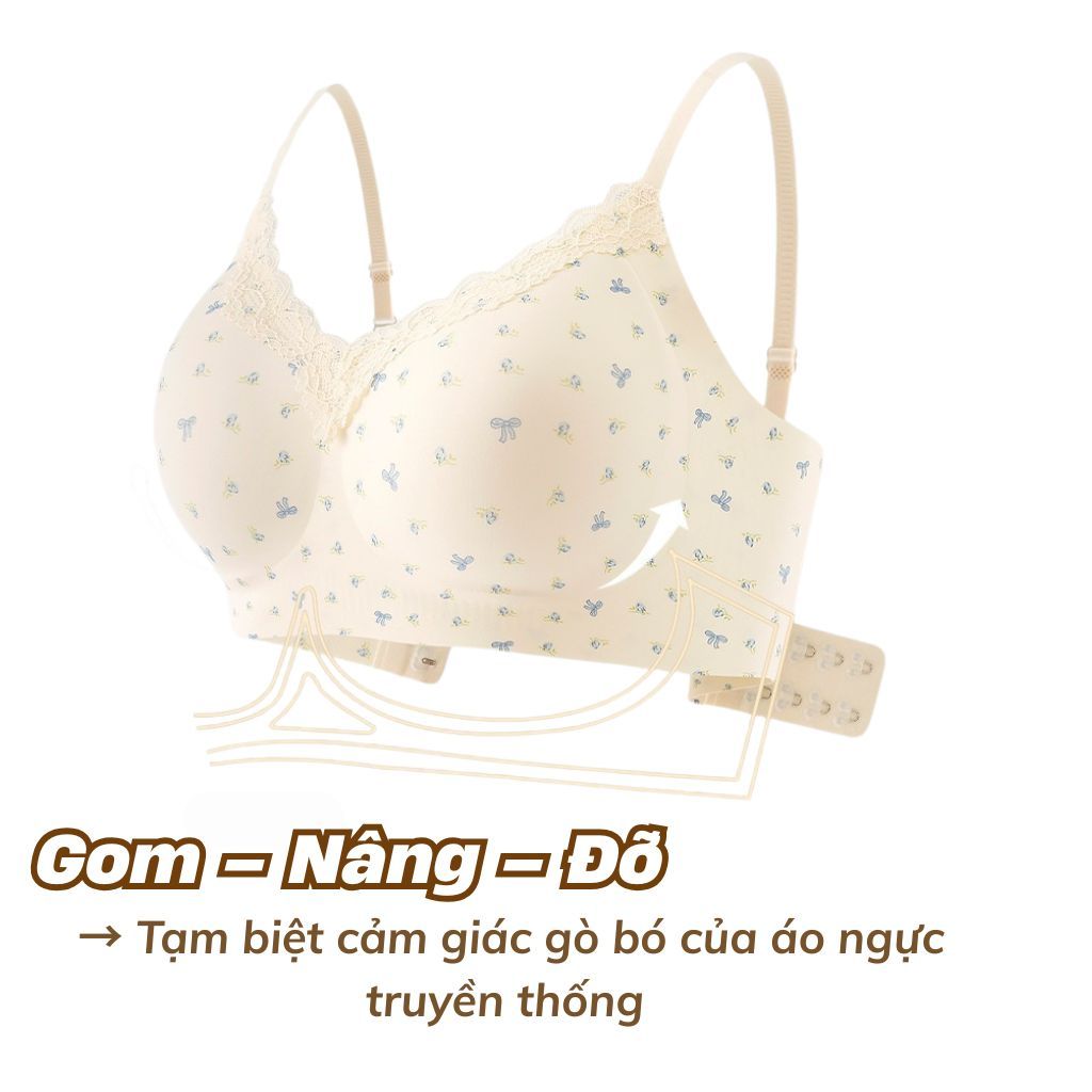 Áo ngực nữ su cao cấp hoa nhí viền ren xinh xắn mút vừa 3D nâng đỡ tốt cúp bán cố định LANIXA A1846