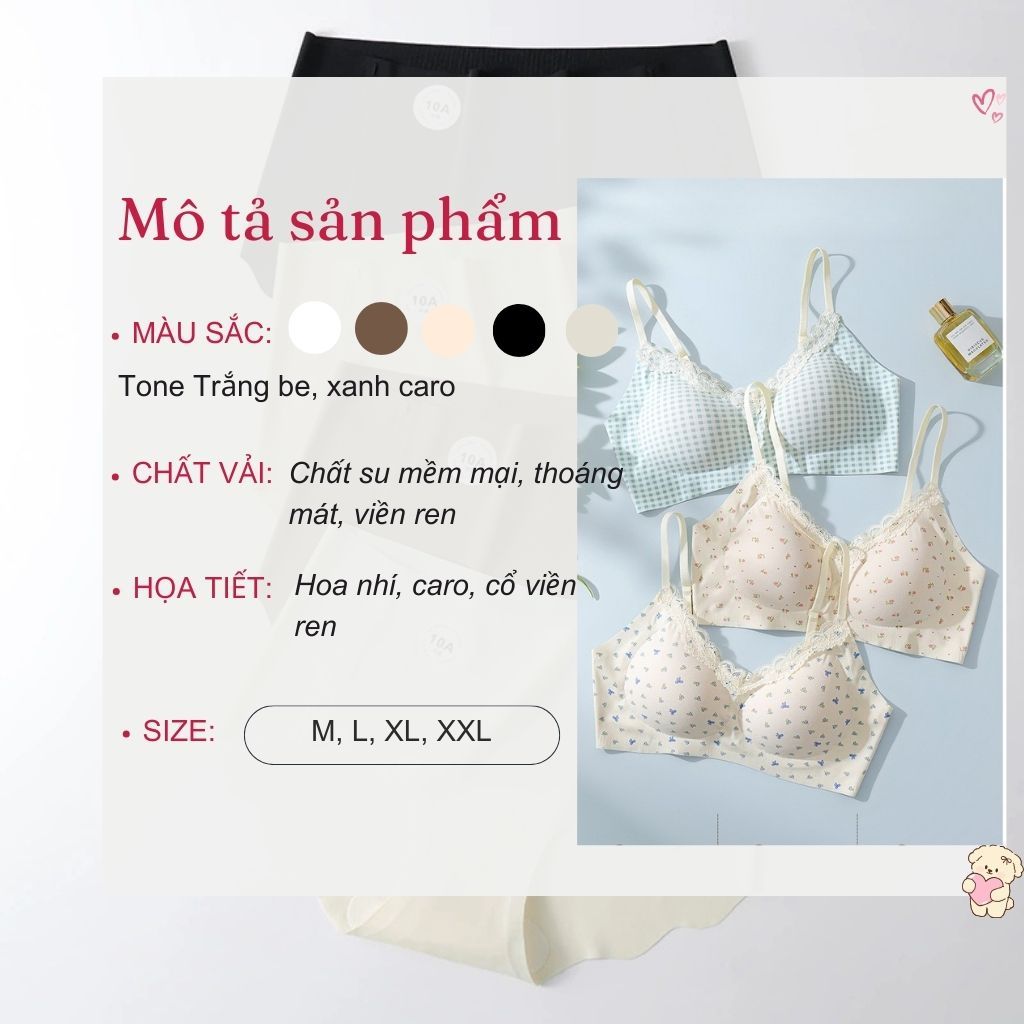 Áo ngực nữ su cao cấp hoa nhí viền ren xinh xắn mút vừa 3D nâng đỡ tốt cúp bán cố định LANIXA A1846