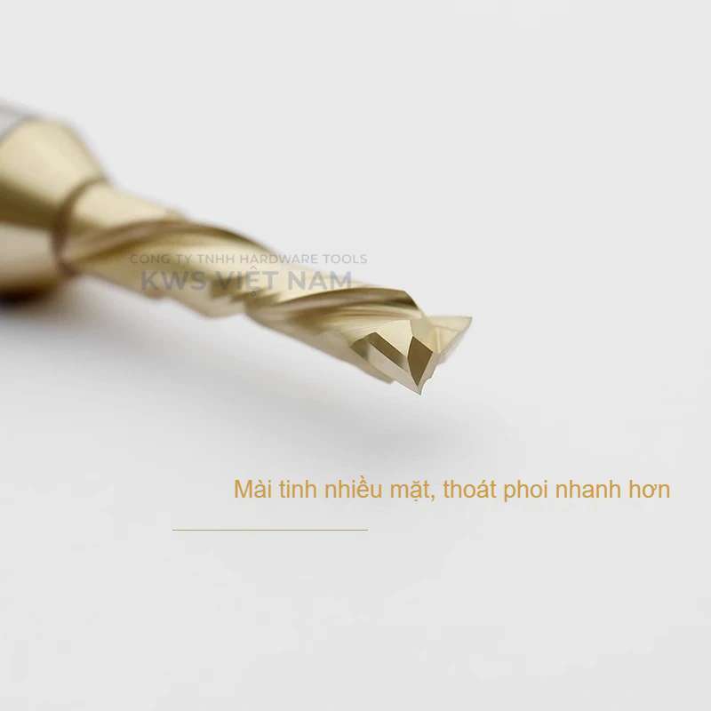Mũi Phay CNC Xoắn 3 Lưỡi Phủ Nano Titanium KWS 6mm 8mm – Dao Phay CNC Cắt PET, MDF Không Bong Màng