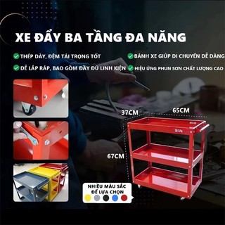 Xe đẩy dụng cụ 3 tầng chuyên dụng tặng kèm khay đựng và giá treo, có bánh xe tiện lợ Bánh Xe Xoay 360