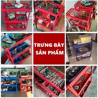 Xe đẩy dụng cụ 3 tầng chuyên dụng tặng kèm khay đựng và giá treo, có bánh xe tiện lợ Bánh Xe Xoay 360