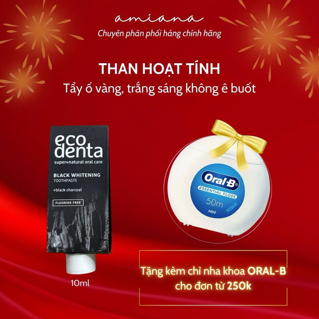 98% tự nhiên - 1 type du lịch 10ml Kem đánh răng chăm sóc nướu + trắng răng Ecodenta than tre Black – Mini 10ml tiện lợi
