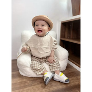 Set đồ bé trai phong cách vintage dễ thương quần caro
