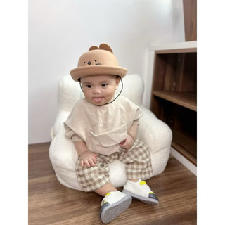Set đồ bé trai phong cách vintage dễ thương quần caro