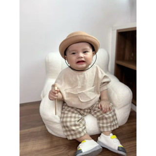 Set đồ bé trai phong cách vintage dễ thương quần caro