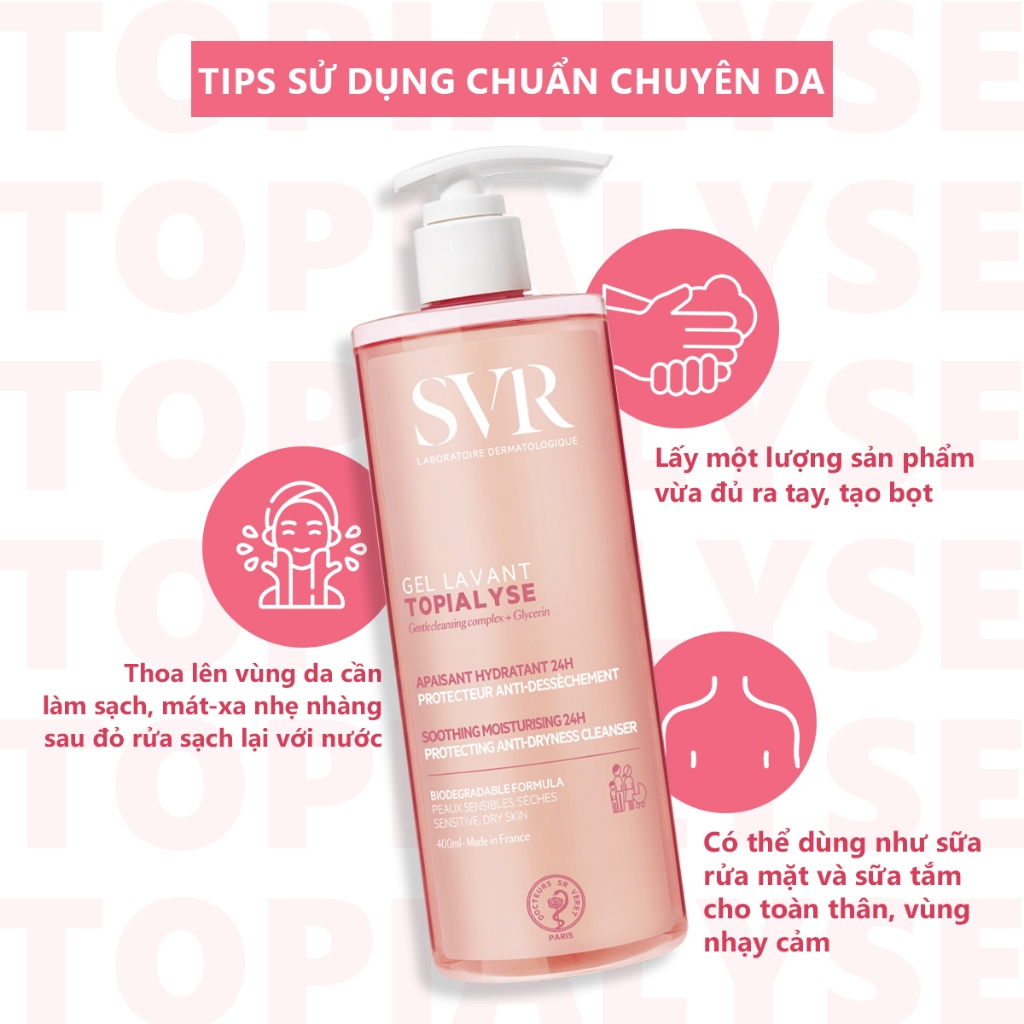 [HB GIFT 3] Gel rửa mặt không xà phòng cho da khô, nhạy cảm SVR Topialyse Gel Lavant 55ml
