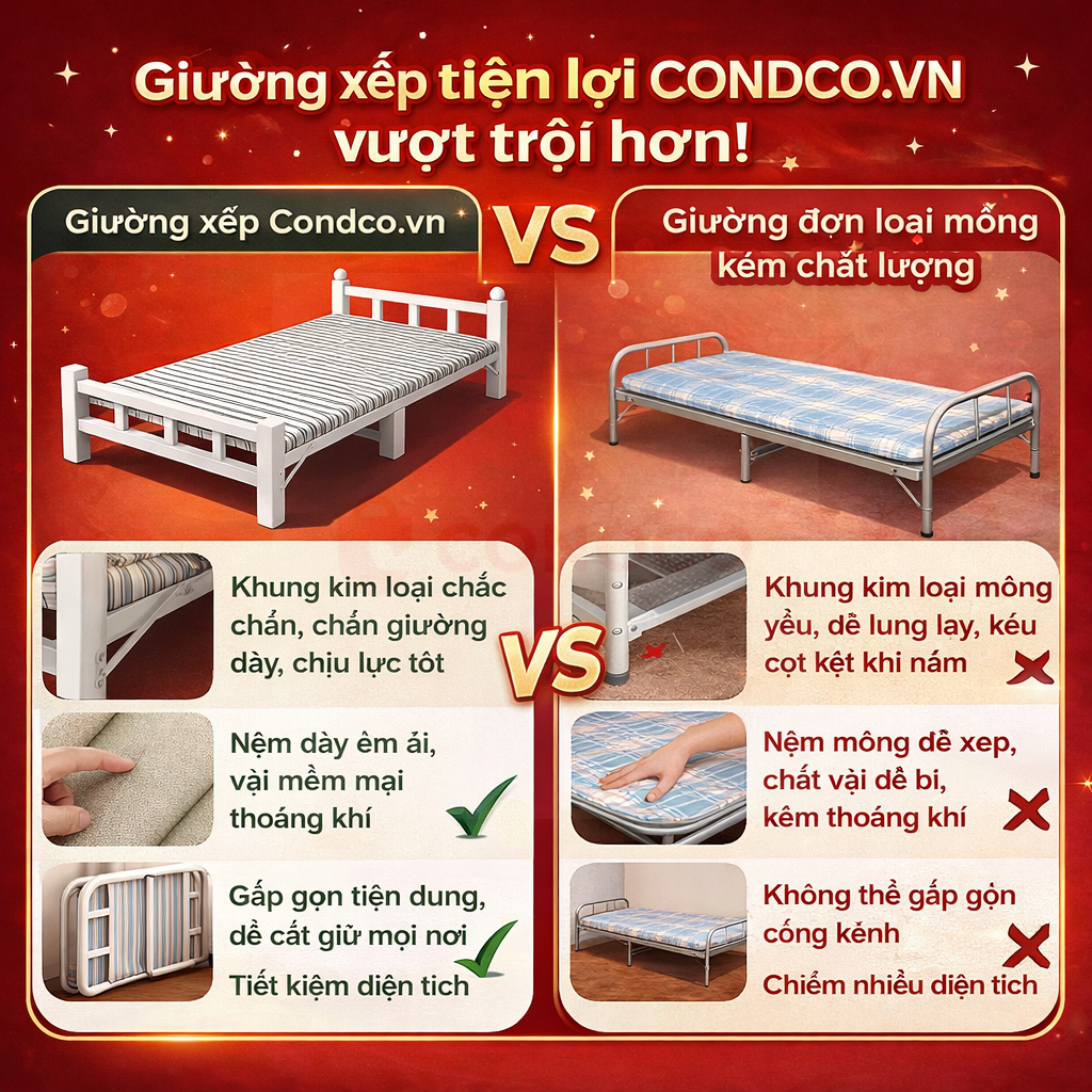 CONOCO Giường gấp khung thép dày không cần lắp ráp gấp gọn tiết kiệm không gian nhỏ khí cho ký túc xá